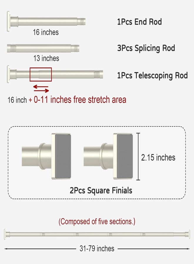 UIOSANRT Brushed Nickel Shower Curtain Rod 31-79 Inches Non-Slip Shower Rod Tension Mounted No Drill Tension Shower Curtain Rods Spring Tension Rod for Windows Bathroom - Image 5