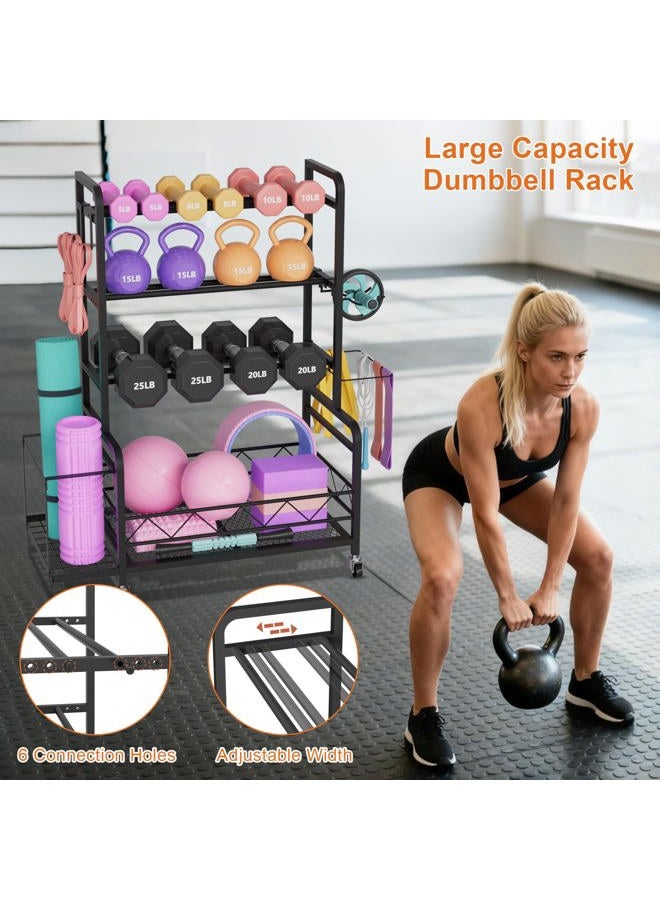 NEYCIL Dumbbell Rack, 4 Tier Weight Rack for Home Gym Storage with 4 Wheels, Side Basket, Large Dumbbell Rack Stand for Kettlebells, Yoga Gear, Strength Training Equipment, Indoor Outdoor - Image 4