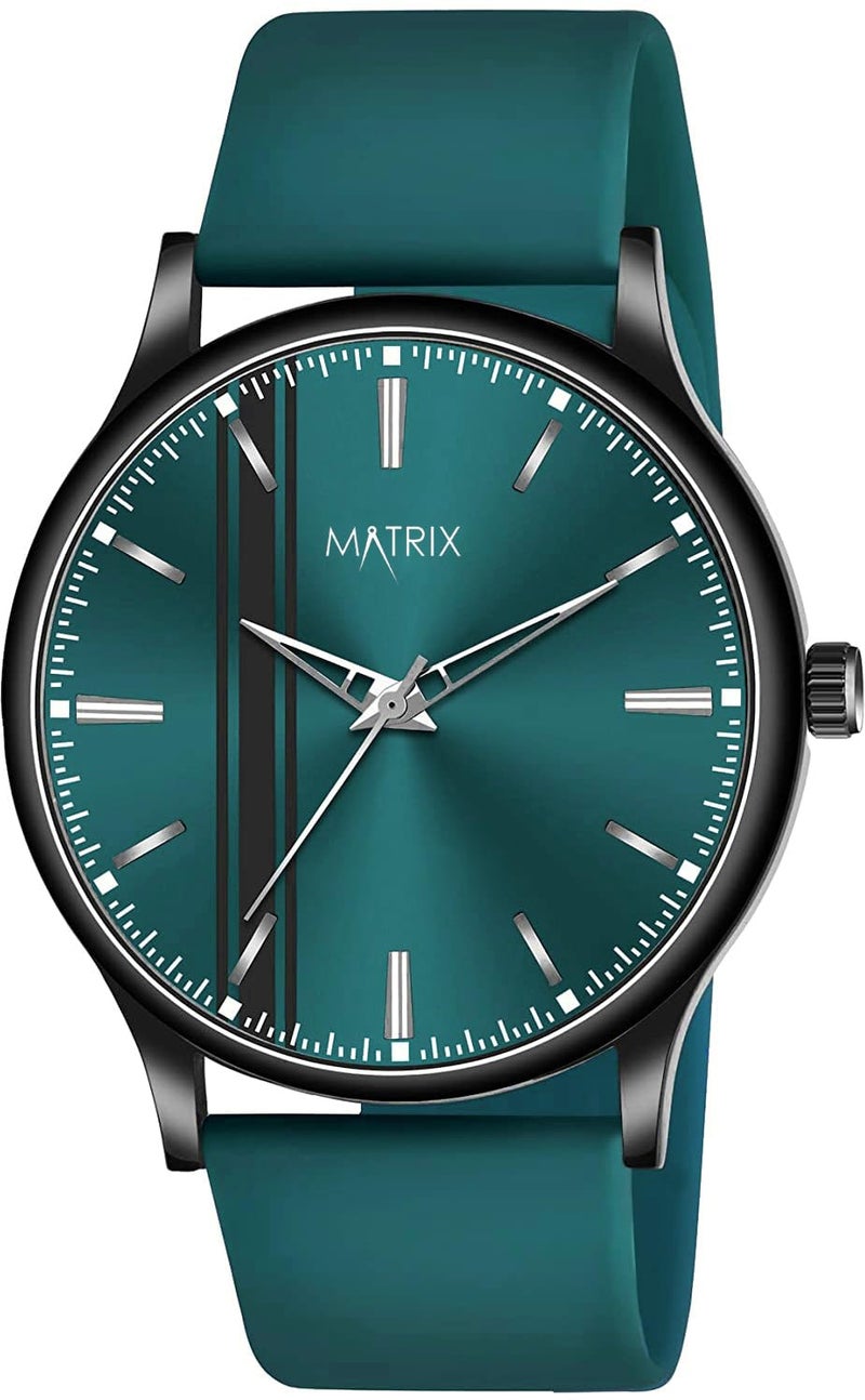 Matrix Minimalist Dial with Softest Silicone Strap Analog Wrist Watch for Men & Boys (Teal) - Image 1