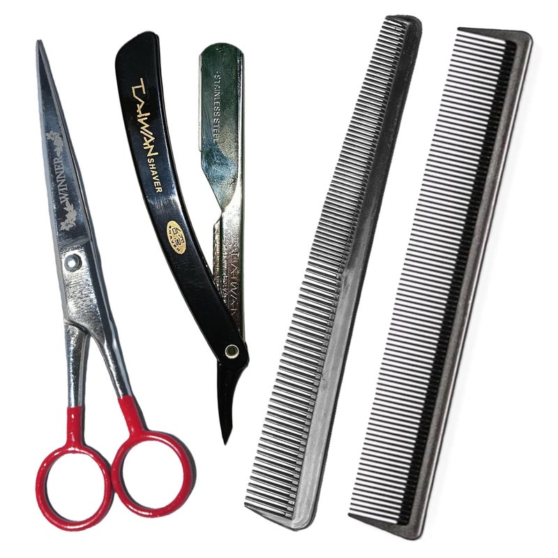 Generic Premium Barber Scissor Set  HighQuality Metal Salon Hair Cutting Scissors for Men Women Kids  Pets  American Design Professional Hair Styling Kit with Shears Comb Razor  - Image 1