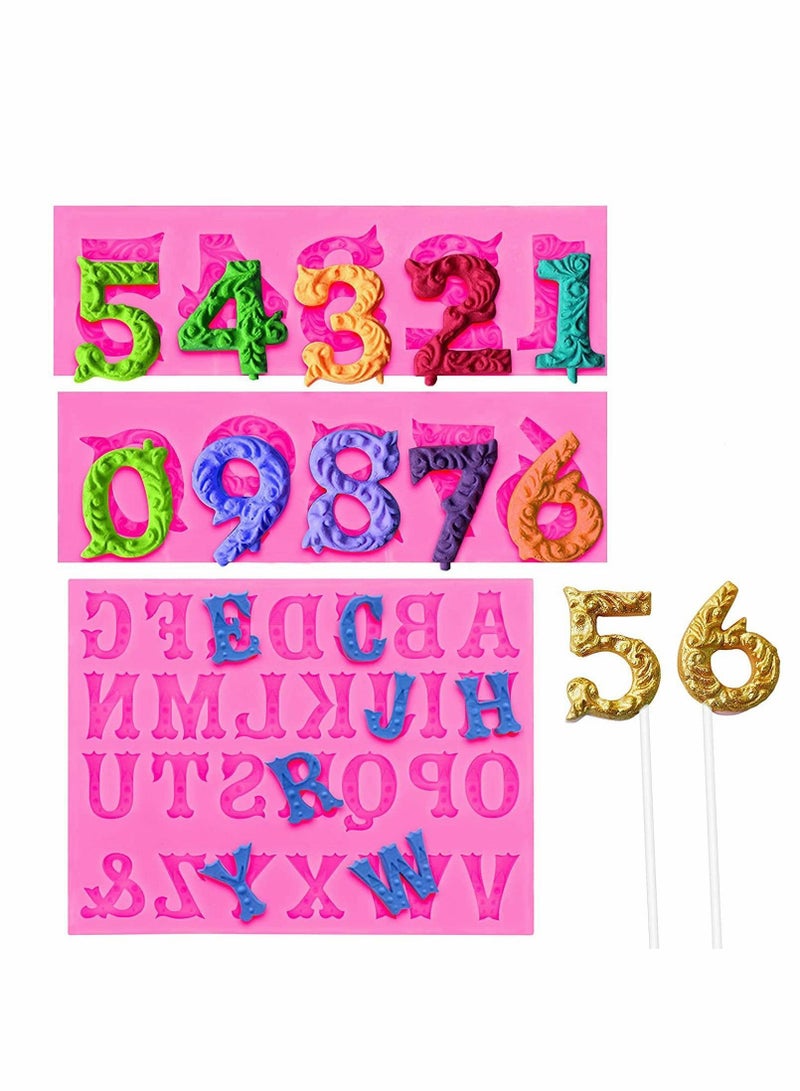Y&D Cake Mold, Number 0-9 and Alphabet A-Z 3D Silicone Embossed Fondant Mold Lollipop Sticks Candy Letter Chocolate Decoration Tools for Birthday Party, Anniversary  - Image 1