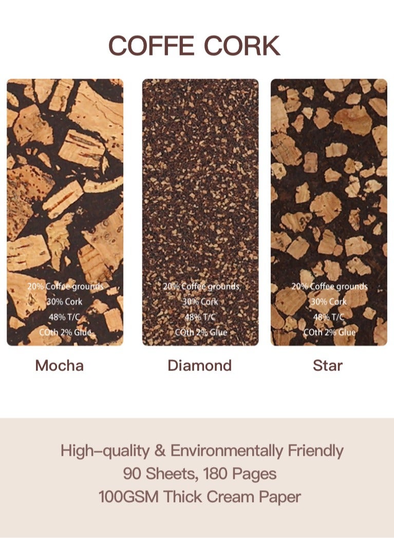 【DIAMOND】Coffee grounds cork notebook,Journal, 90 Sheets/180 s 100GSM Thick Cream Paper,Writing,Travel,Business,Work  School,Journals for Writing Hardcover Journal Supplies for Work Note Taking - Image 4
