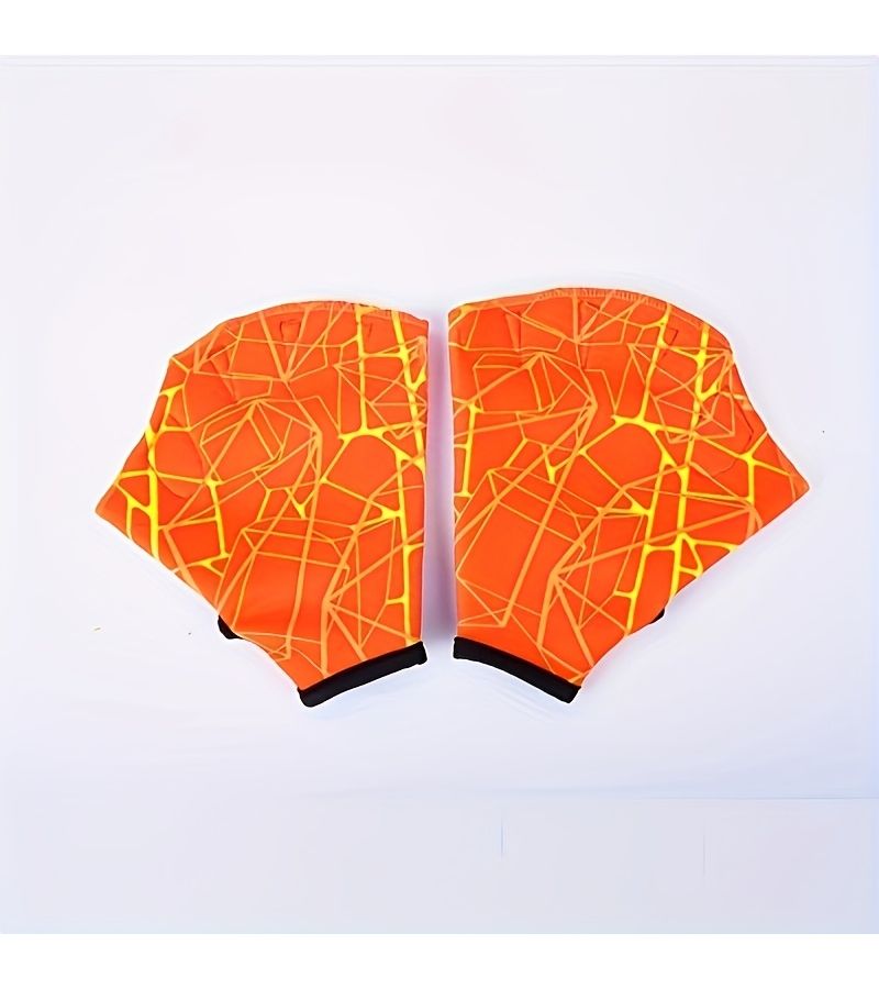 1 Pair Grey Orange Geometric Pattern Surfing Gloves For Diving Snorkeling Nylon Rubber Blend Size S - Image 4