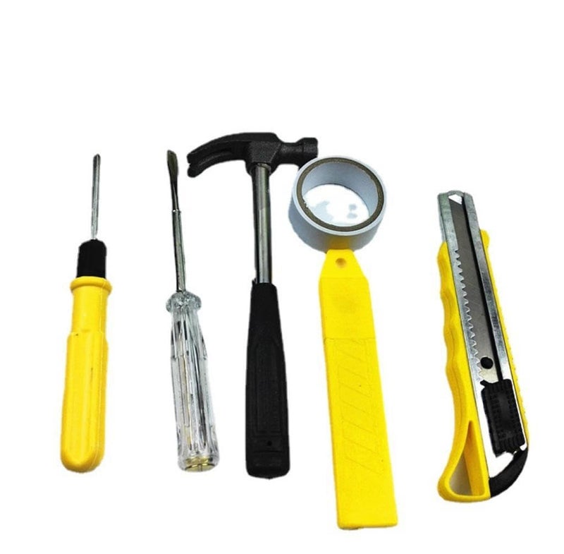 DCELLA DCELLA Multipurpose Hand Tools Tools for Home Use Machinery Use Tools Repair Tools Set of 01 Hammer 01 Screw Driver 01 Electrical Tester 01 Cutter 01 Measuring Scale and 01 Electrical Tape  - Image 1