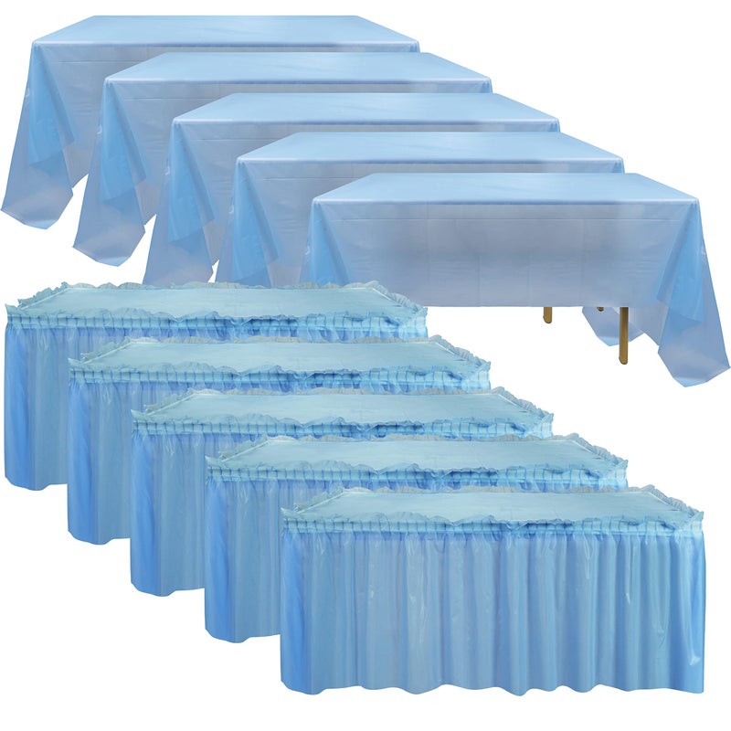Frtzal 5 Pack Plastic Table Skirts  Cloths  Rectangle Tables 54 x 108 Blue Party Birthday Baby Shower