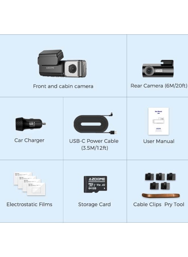 أزدوم كاميرا سيارة بدقة 4K و2K مع واي فاي 5G ونظام تحديد المواقع GPS، تشمل بطاقة ذاكرة 64 جيجابايت، كاميرا مزدوجة للسيارة، تحكم صوتي، رؤية ليلية، تسجيل أثناء الركن لمدة 24 ساعة، صندوق أسود للسيارة، ADAS، BSD، ومنفذ Type C - Image 5