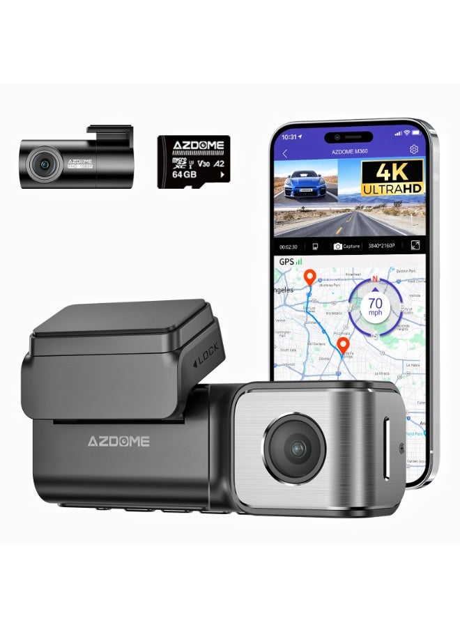 أزدوم كاميرا سيارة بدقة 4K و2K مع واي فاي 5G ونظام تحديد المواقع GPS، تشمل بطاقة ذاكرة 64 جيجابايت، كاميرا مزدوجة للسيارة، تحكم صوتي، رؤية ليلية، تسجيل أثناء الركن لمدة 24 ساعة، صندوق أسود للسيارة، ADAS، BSD، ومنفذ Type C - Image 1