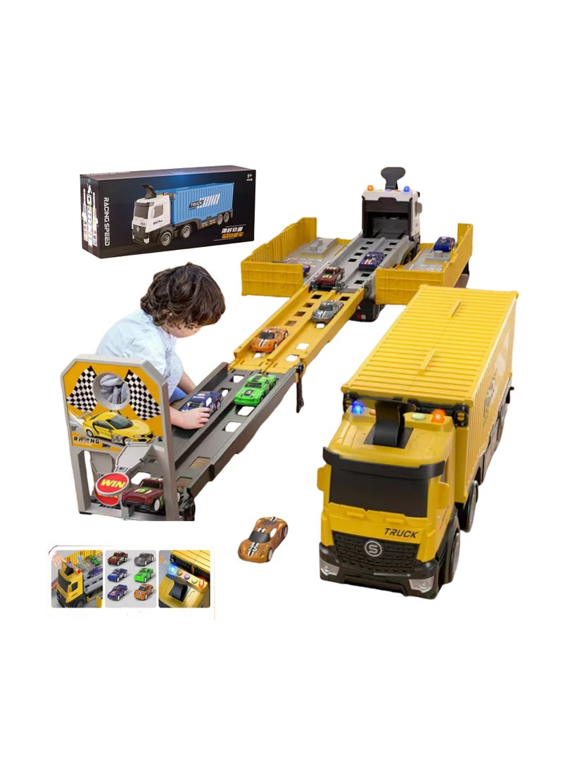 Truck Race Track Toddler Toys, Foldable 3 Layer Toddler Track Playset, Toy Truck Transport Car  & 8 Race Cars, Truck Car Kids Toy Gifts for Age 3 4 5 6+ Year Old Boys Girls - Image 1