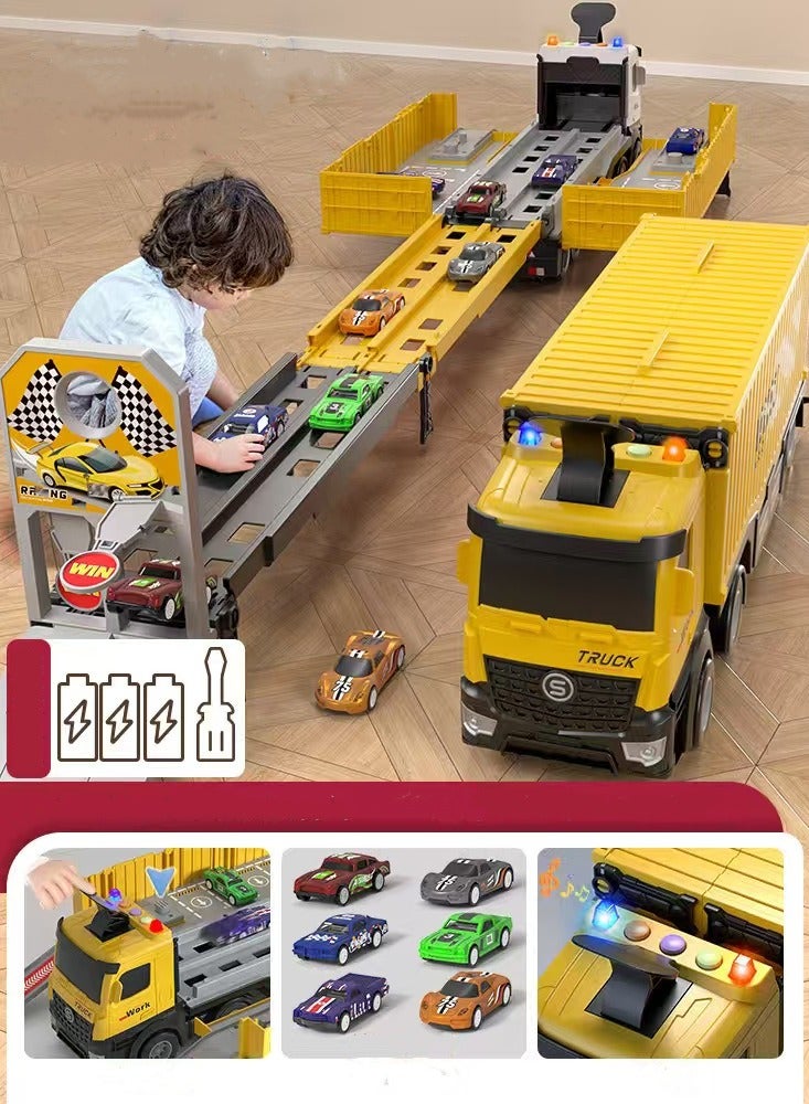Truck Race Track Toddler Toys, Foldable 3 Layer Toddler Track Playset, Toy Truck Transport Car  & 8 Race Cars, Truck Car Kids Toy Gifts for Age 3 4 5 6+ Year Old Boys Girls - Image 2