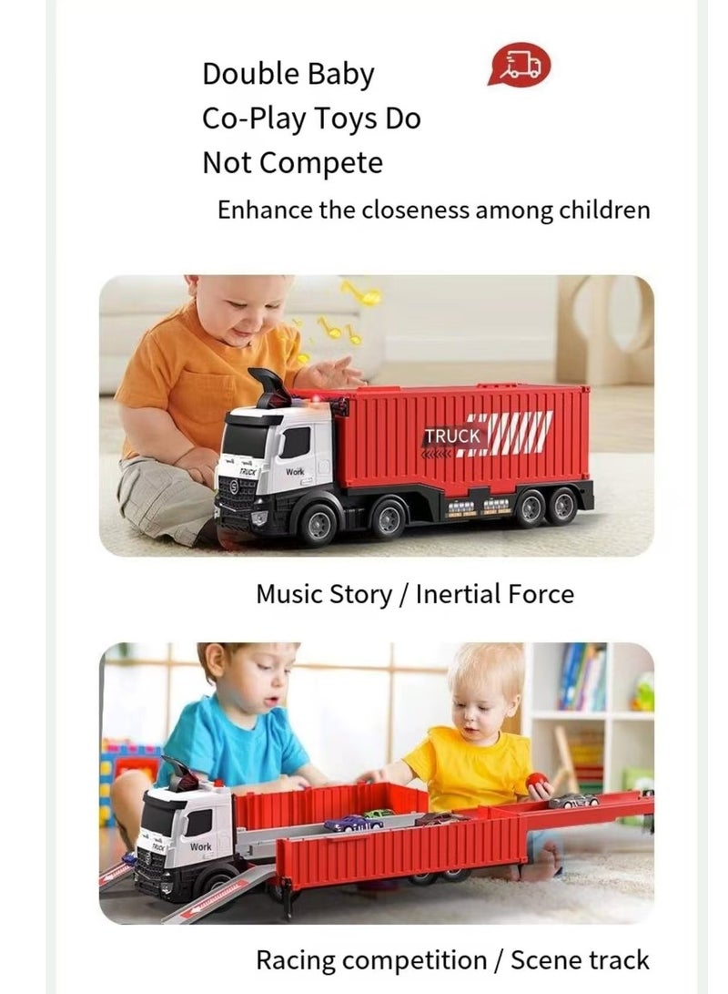 Truck Race Track Toddler Toys, Foldable 3 Layer Toddler Track Playset, Toy Truck Transport Car  & 8 Race Cars, Truck Car Kids Toy Gifts for Age 3 4 5 6+ Year Old Boys Girls - Image 4