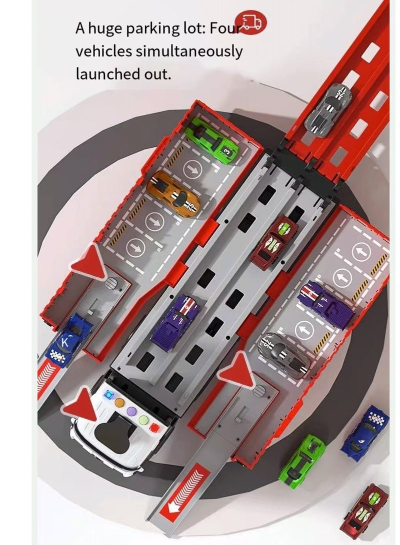 Truck Race Track Toddler Toys, Foldable 3 Layer Toddler Track Playset, Toy Truck Transport Car  & 8 Race Cars, Truck Car Kids Toy Gifts for Age 3 4 5 6+ Year Old Boys Girls - Image 5