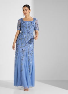 Adrianna Papell Beaded Mesh Long Dress  - Image 4