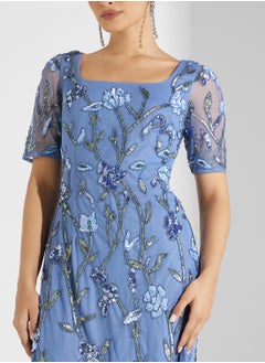 Adrianna Papell Beaded Mesh Long Dress  - Image 3