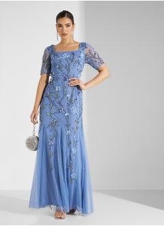 Adrianna Papell Beaded Mesh Long Dress  - Image 1