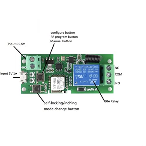 MHCOZY WiFi Wireless Smart Switch Relay Module for Smart Home 5V 5V/12V，Ba Applied to Access Control, Turn on PC, Garage Door (5v) - Image 3