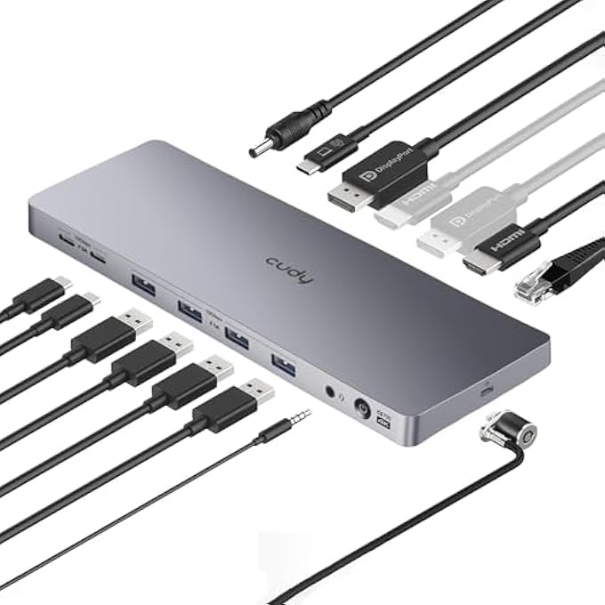 cudy USB 3.2 GEN 2 DUAL 4K 60HZ DISPLAY DOCKING STATION, UP TO 2 MONITOR DISPLAY, 10GBPS USB C, 2 HDMI & DISPLAY PORTS, 1000MBPS RJ45 PORT, 100 WATTS PD, 150 WATTS PSU, DISPLAYLINK, CS700 - Image 2