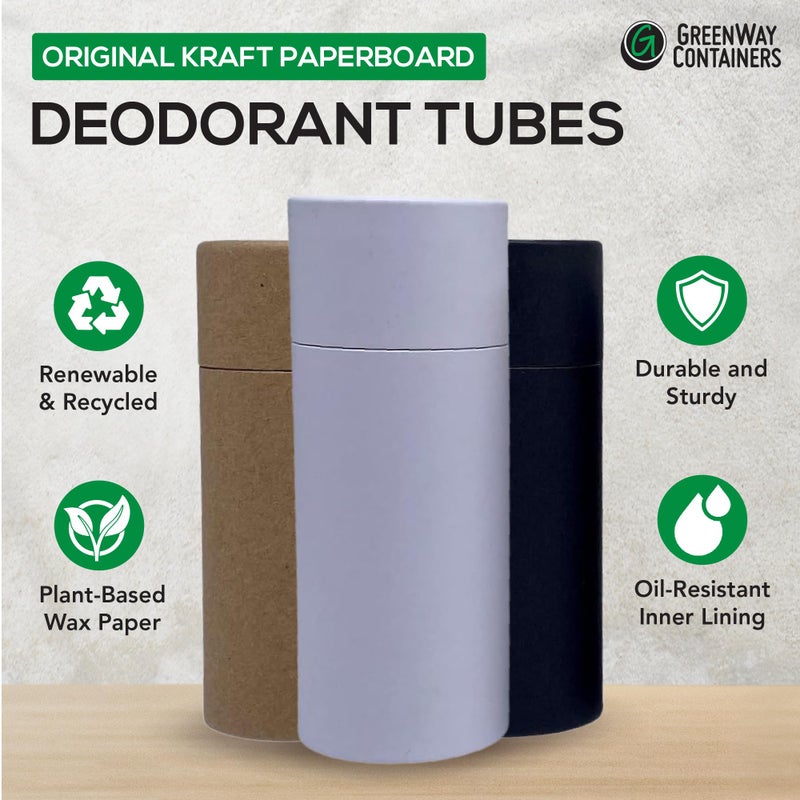 GREENWAY CONTAINERS Greenway 2.5Oz / 70G Kraft Paperboard Deodorant Tubes With Lids - 12 Pack Solid Perfume Refillable Diy Cosmetic Containers - Lotion Empty Holder Tubes - Brown - Image 2