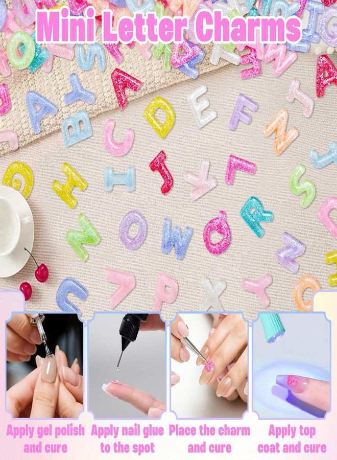 Jyukan 300Pcs Resin Letter Nail Art Charms Cute Flatback Alphabet Nail Gems with Glitter Design Manicure Charms Decorations Nail Art Accessories for DIY Macaron - Image 3