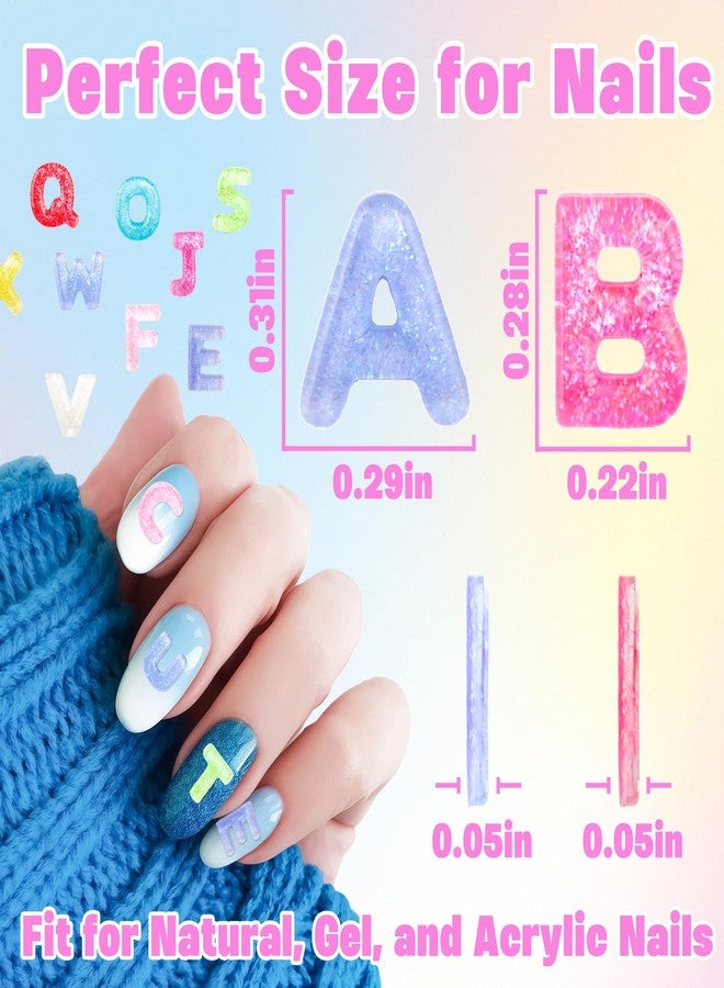 Jyukan 300Pcs Resin Letter Nail Art Charms Cute Flatback Alphabet Nail Gems with Glitter Design Manicure Charms Decorations Nail Art Accessories for DIY Macaron - Image 2