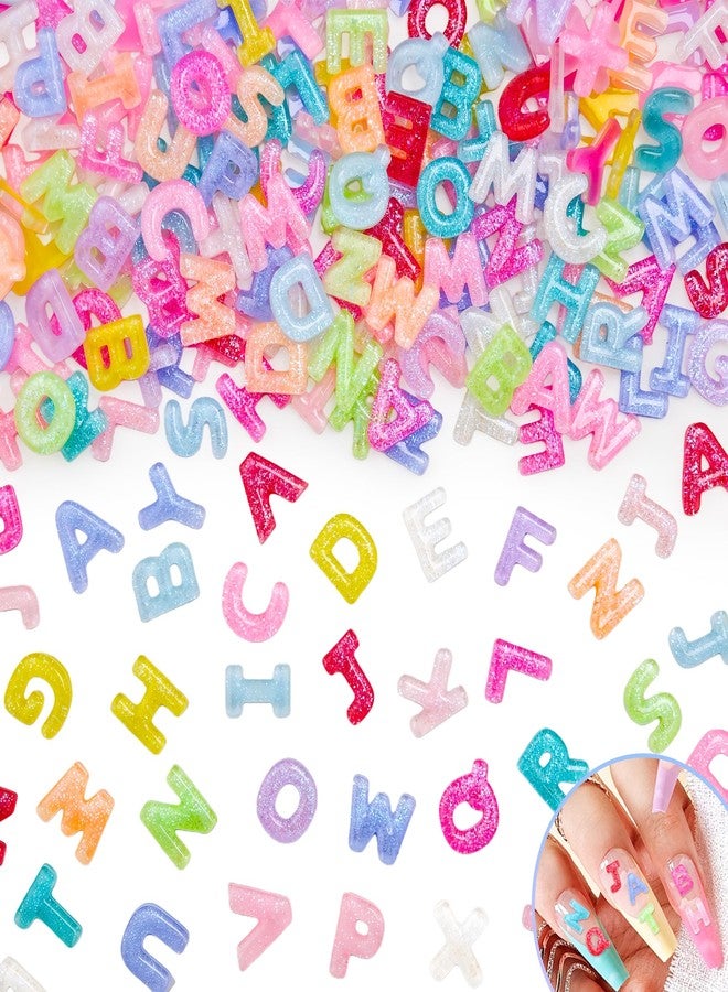 Jyukan 300Pcs Resin Letter Nail Art Charms Cute Flatback Alphabet Nail Gems with Glitter Design Manicure Charms Decorations Nail Art Accessories for DIY Macaron - Image 1