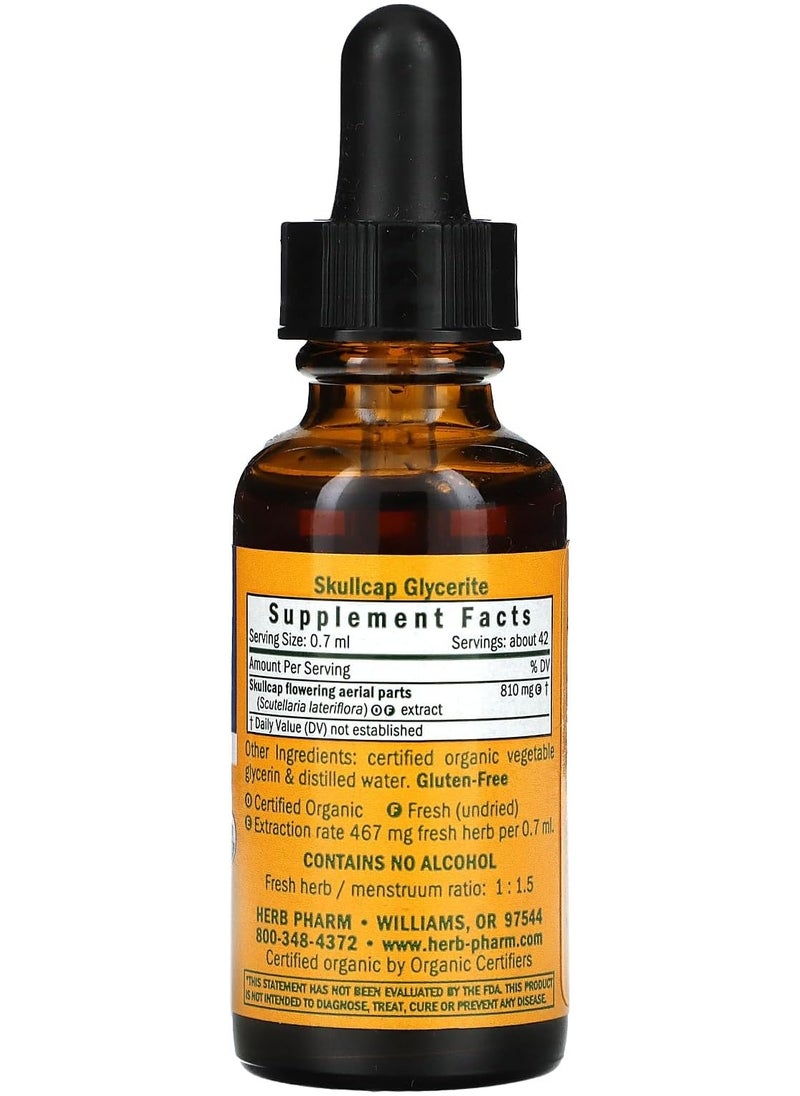 HERB PHARM - Certified Organic Skullcap Liquid Extract for Nervous System Support, 1 Fl Oz - Image 1