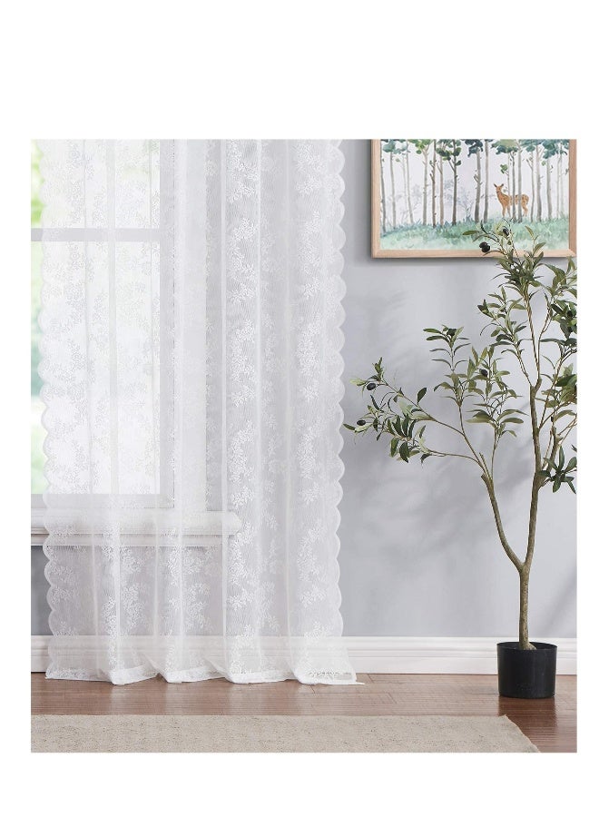 White Lace Curtains for Bedroom, Semi Sheer Lace Curtains, Vintage French Embroidered Floral Embroidered Sheer Curtains, Durable Rose Lace Fabric, Curtains Top with Grommet (2 Pcs, 145*244 cm)  - Image 5