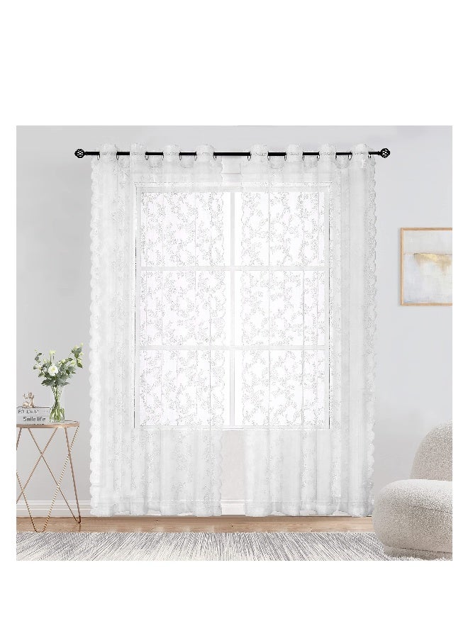 White Lace Curtains for Bedroom, Semi Sheer Lace Curtains, Vintage French Embroidered Floral Embroidered Sheer Curtains, Durable Rose Lace Fabric, Curtains Top with Grommet (2 Pcs, 145*244 cm)  - Image 1