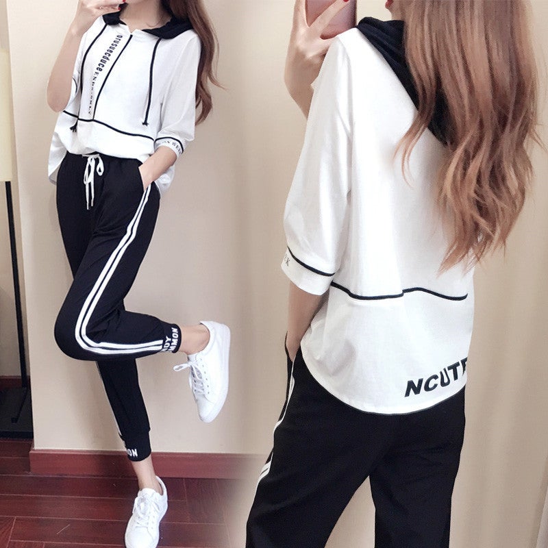 2022 Summer Hoodie  Capris Set Women Black - Image 1