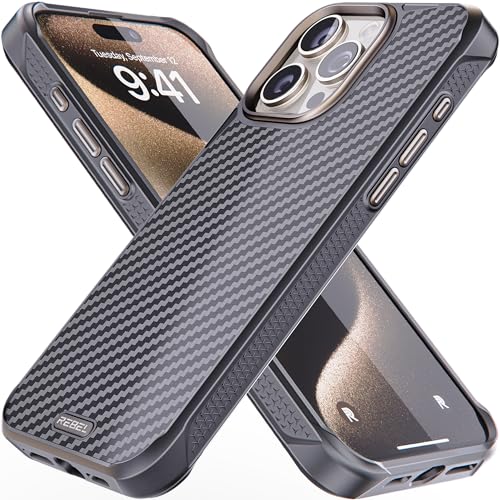 REBEL Case for iPhone 15 Pro Max [Gen-5 Aramid Fiber] Strong MagSafe Compatible, Grippy Sides, Shockproof Corners, Metal Lens + Buttons, Upgraded Protective Design, 6.7 Inch Phone 2023 (Black) - Image 1