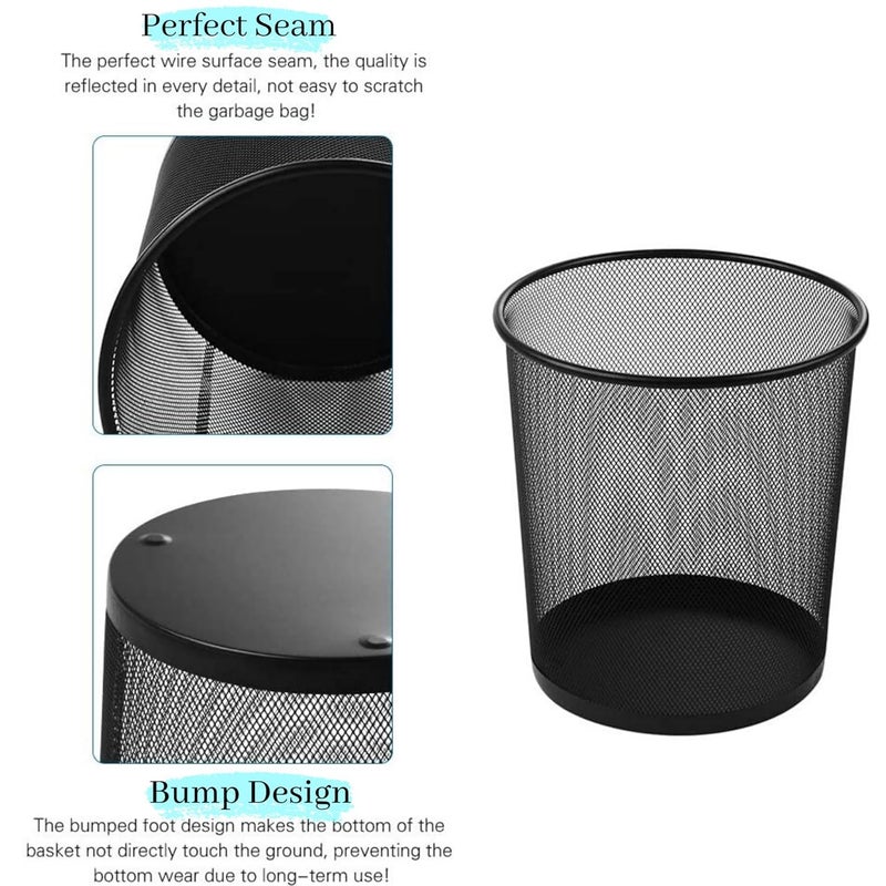 HOMAVA Metal Mesh Big Size Dustbin For Room For Kids,Waste Paper Basket | 235 X 265 X 190 MM | Pack 2 | Black - Image 5