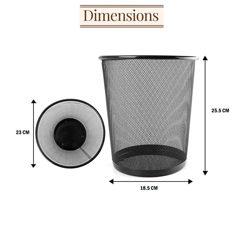 HOMAVA Metal Mesh Big Size Dustbin For Room For Kids,Waste Paper Basket | 235 X 265 X 190 MM | Pack 2 | Black - Image 2