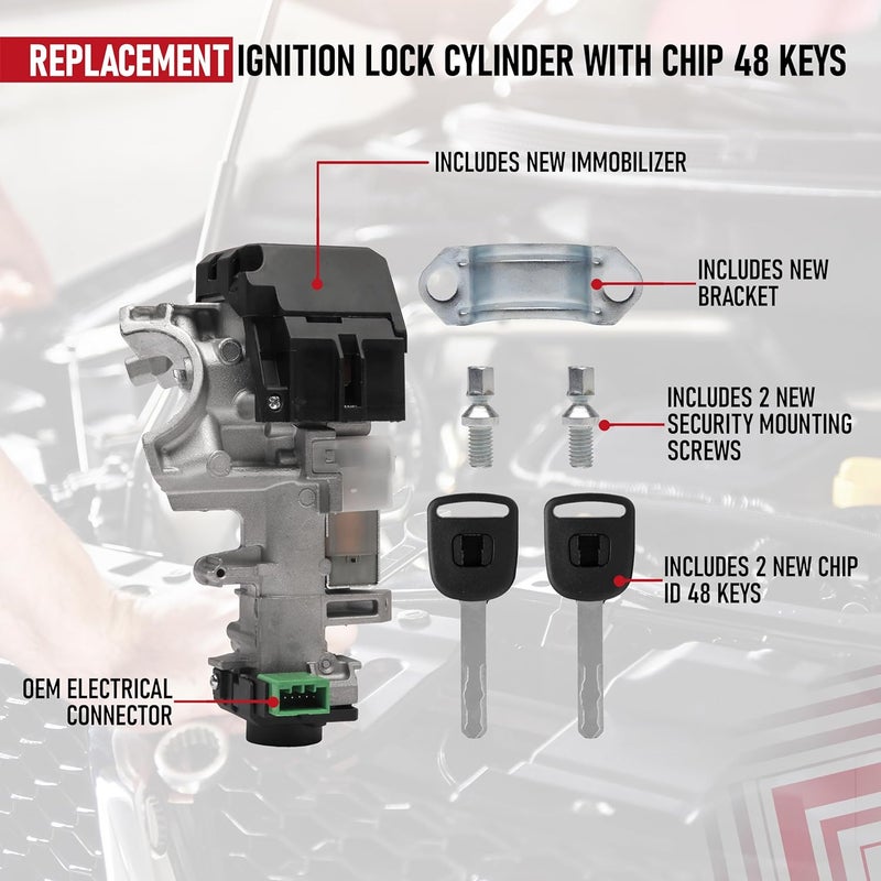 AA Ignition Ignition Switch Lock Cylinder Assembly Replacement by AA Ignition with Chip ID48 Keys for Honda Vehicles - Image 4