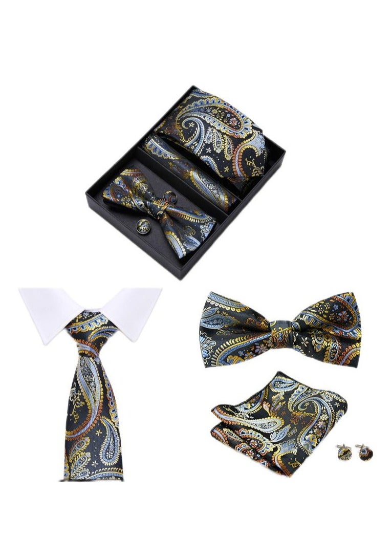 Generic - 5 pcs high-end tie for men business professional formal tie bow tie cufflinks square scarf fashion accessories gift box - Image 1