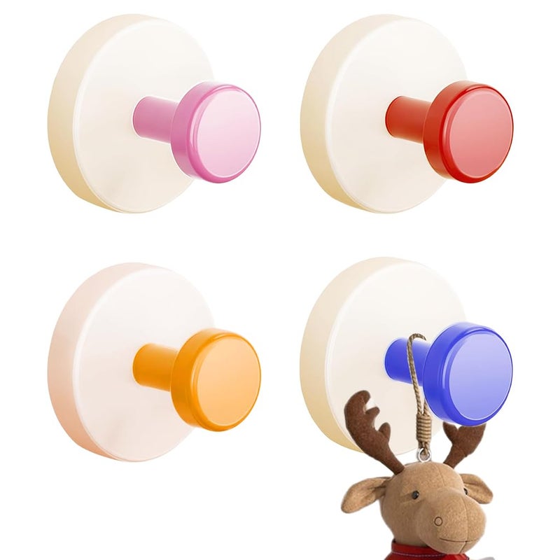 هاسذيب HASTHIP® 4Pcs خطافات جدارية لاصقة، خطافات منشفة خطافات دش للخدمة الشاقة، كوب شفط دوار ملون مزخرف بدون خطافات جدارية للحمام، مطبخ، للمناشف المعلقة، الجلباب، المعاطف، المفاتيح - Image 1