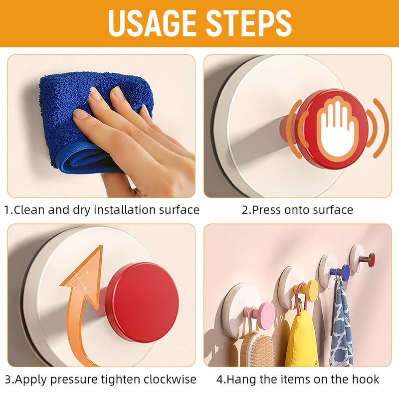 هاسذيب HASTHIP® 4Pcs خطافات جدارية لاصقة، خطافات منشفة خطافات دش للخدمة الشاقة، كوب شفط دوار ملون مزخرف بدون خطافات جدارية للحمام، مطبخ، للمناشف المعلقة، الجلباب، المعاطف، المفاتيح - Image 3