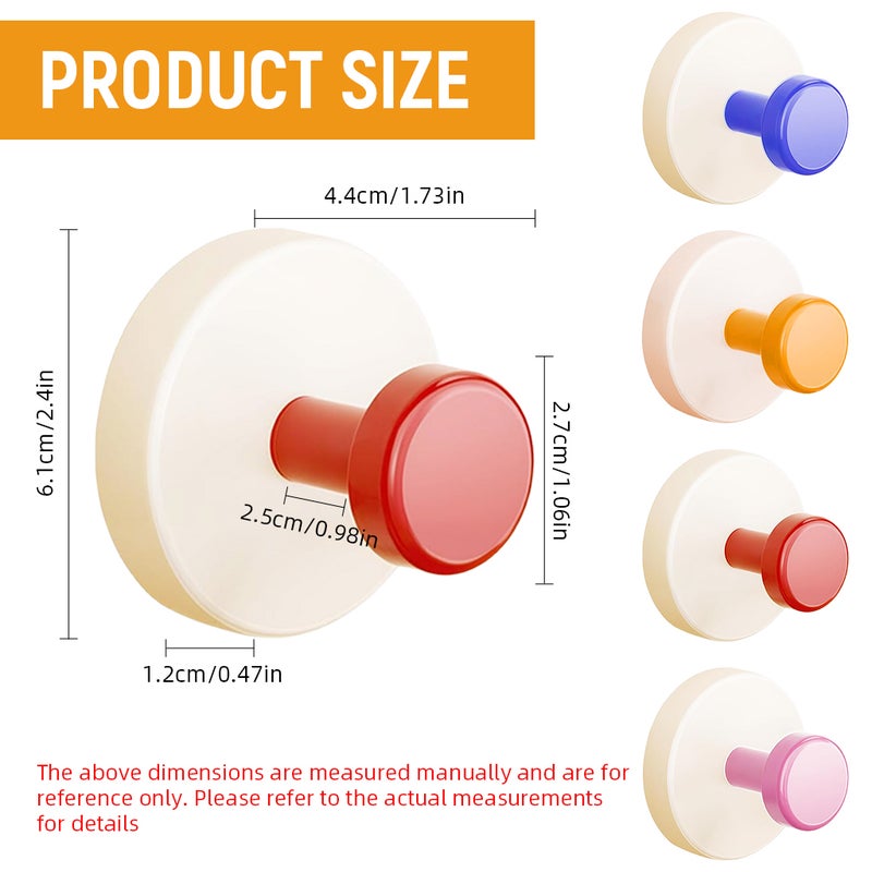 هاسذيب HASTHIP® 4Pcs خطافات جدارية لاصقة، خطافات منشفة خطافات دش للخدمة الشاقة، كوب شفط دوار ملون مزخرف بدون خطافات جدارية للحمام، مطبخ، للمناشف المعلقة، الجلباب، المعاطف، المفاتيح - Image 2