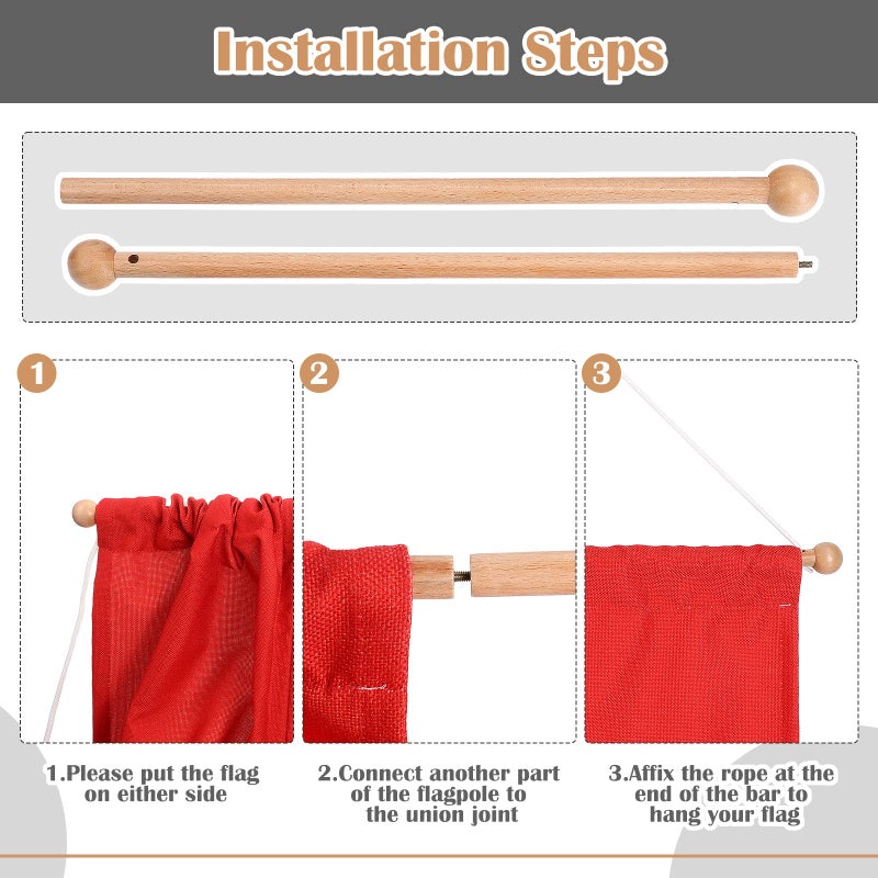Queekay Wooden Banner Pole Horizontal Flag Hanger Garden Banner Flag Pole Holder Stand Pennant Flag Hanger Holder for Hanging Wall House Sports Dynasty Company Flags Width Less Than 30 Inch (1 Pack) - Image 3