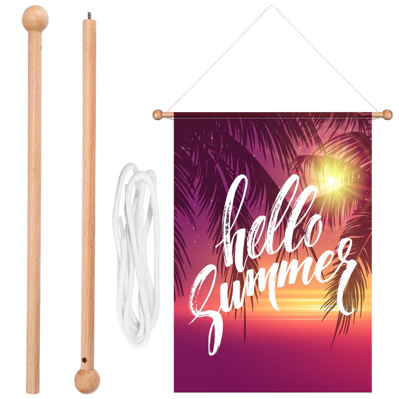 Queekay Wooden Banner Pole Horizontal Flag Hanger Garden Banner Flag Pole Holder Stand Pennant Flag Hanger Holder for Hanging Wall House Sports Dynasty Company Flags Width Less Than 30 Inch (1 Pack) - Image 1