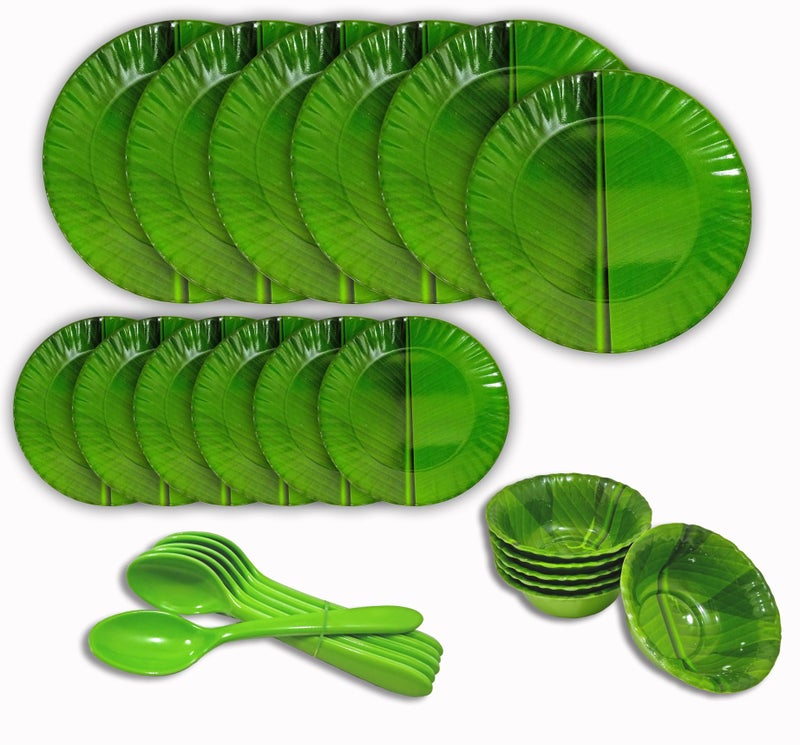 BHOJANWARE مثالي لتناول الطعام - مجموعة عشاء من 24 قطعة تشمل 6 أطباق كاملة، 6 أطباق نصفية، 6 سلطانيات و 6 ملاعق - Image 3