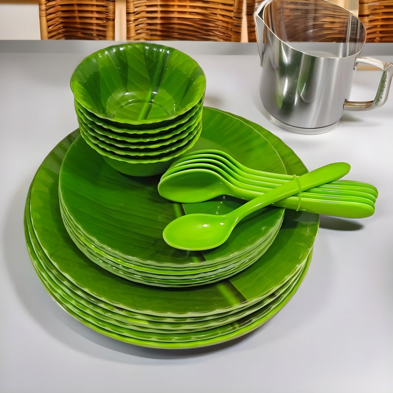 BHOJANWARE مثالي لتناول الطعام - مجموعة عشاء من 24 قطعة تشمل 6 أطباق كاملة، 6 أطباق نصفية، 6 سلطانيات و 6 ملاعق - Image 1