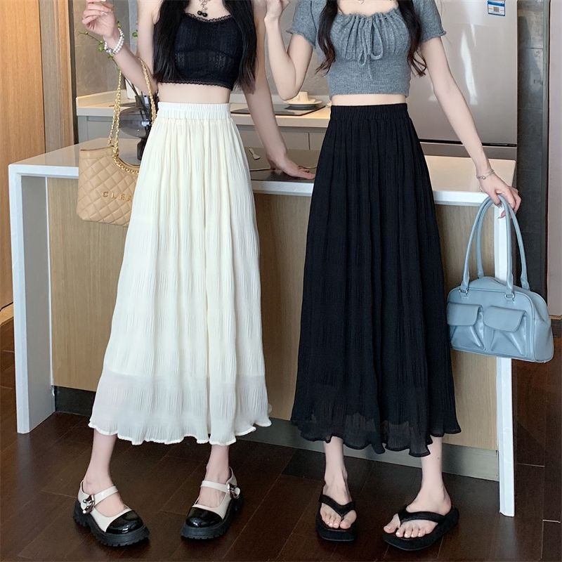French Sweet Ruffled Chiffon Skirt For Women Spring & Fall High-Waist Slimming Look A-Line Mid-Length Pleated Skirt V - Image 4