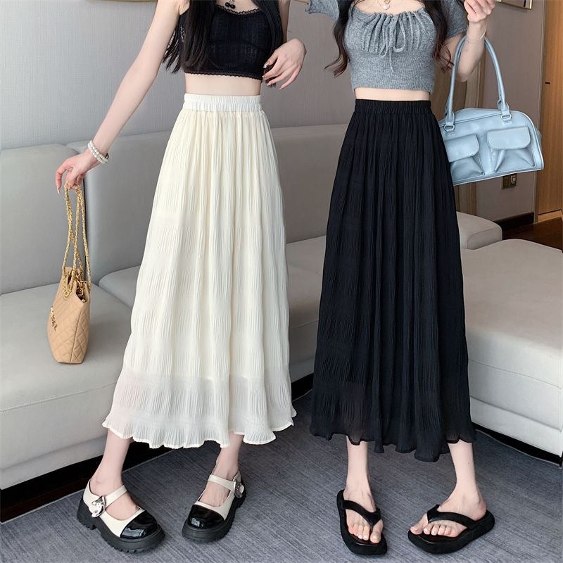 French Sweet Ruffled Chiffon Skirt For Women Spring & Fall High-Waist Slimming Look A-Line Mid-Length Pleated Skirt V - Image 3