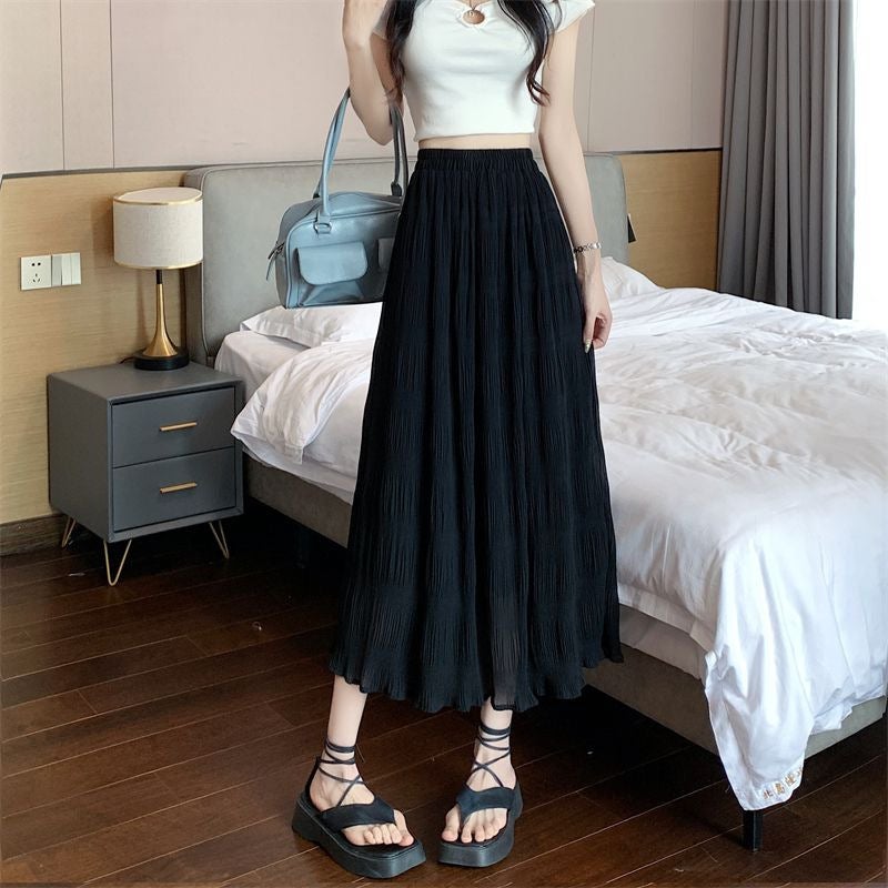 French Sweet Ruffled Chiffon Skirt For Women Spring & Fall High-Waist Slimming Look A-Line Mid-Length Pleated Skirt V - Image 1