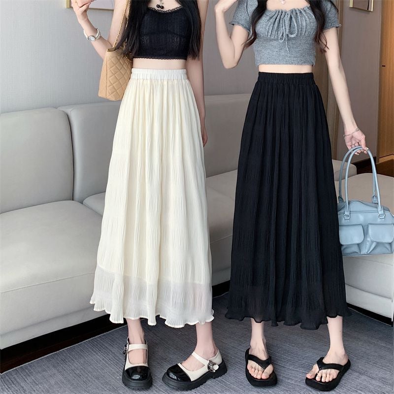 French Sweet Ruffled Chiffon Skirt For Women Spring & Fall High-Waist Slimming Look A-Line Mid-Length Pleated Skirt V - Image 2