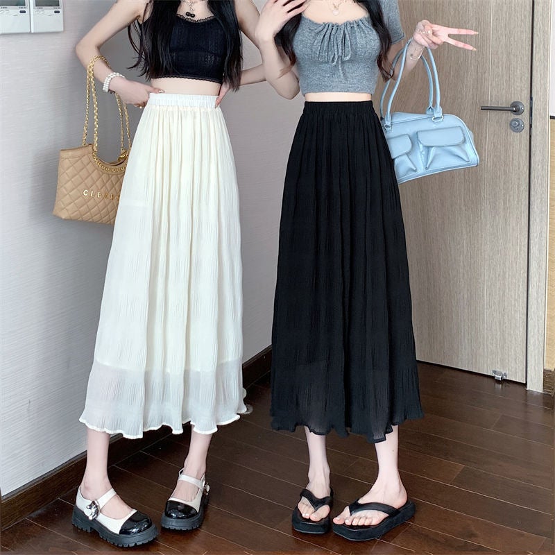 French Sweet Ruffled Chiffon Skirt For Women Spring & Fall High-Waist Slimming Look A-Line Mid-Length Pleated Skirt V - Image 5