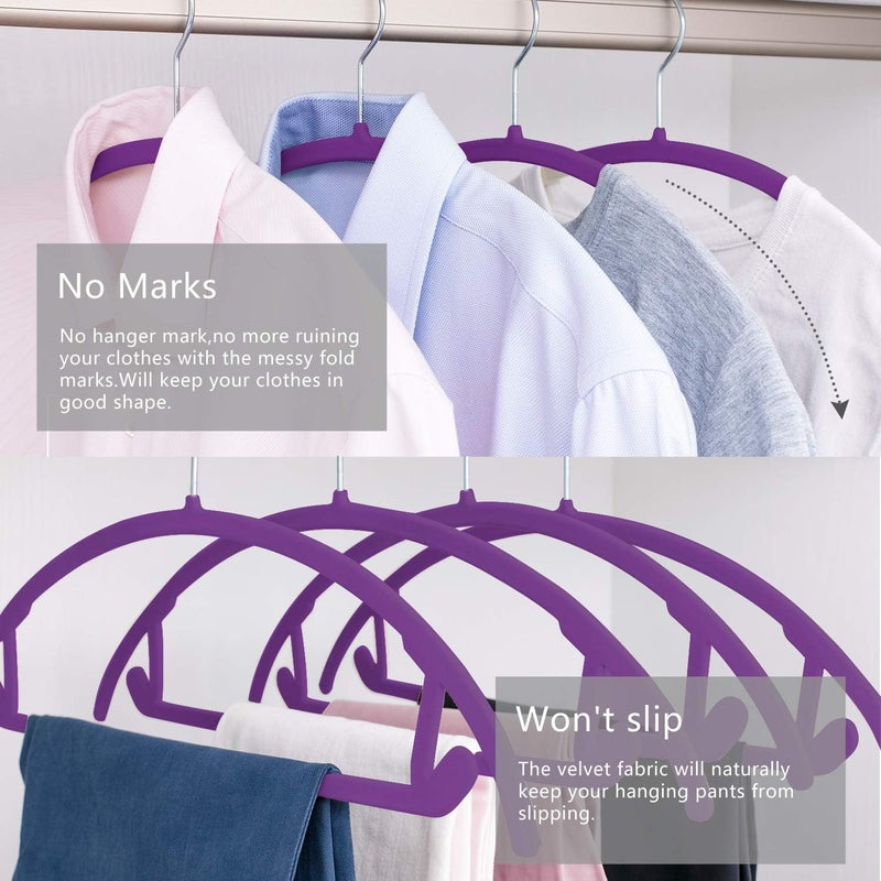 MIZGI Premium Velvet Hangers (Pack of 50) Heavyduty- Non Slip No Shoulder Bump Suit Hangers - Chrome Hooks, Space Saving Clothes Hangers,Rounded Hangers for Coat,Sweater,Jackets,Pants - Image 5