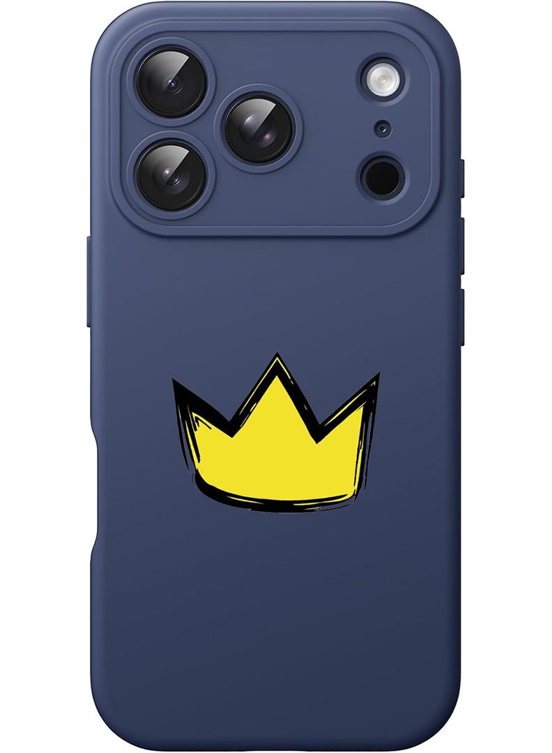 Theodor Protective Slim Fit Case Liquid Silicone Cover with Full Body Protection Anti-Scratch Shockproof Case For Apple iPhone 17 Pro Max (Blue) Yellow Crown - Image 1