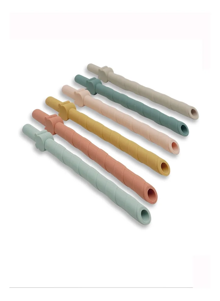 Babies Basic Reusable Multi Color Environment Friendly Silicone Straws - Pack of 6 with Straw Cleaner