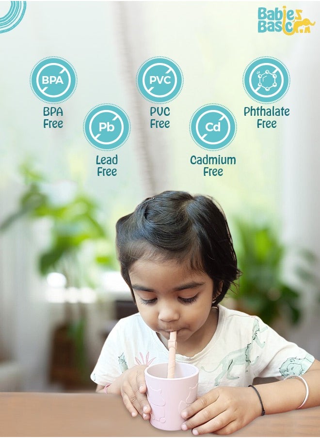 Babies Basic Reusable Multi Color Environment Friendly Silicone Straws - Pack of 6 with Straw Cleaner  - Image 5