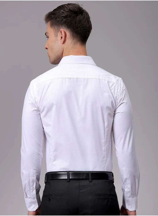 The Indian Garage Co Men Slim Fit Striped Full Sleeves Cutaway Collar Formal Shirt